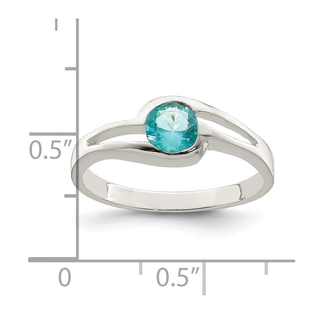 Sterling Silver 2 mm Light Blue Round Bezel CZ Ring