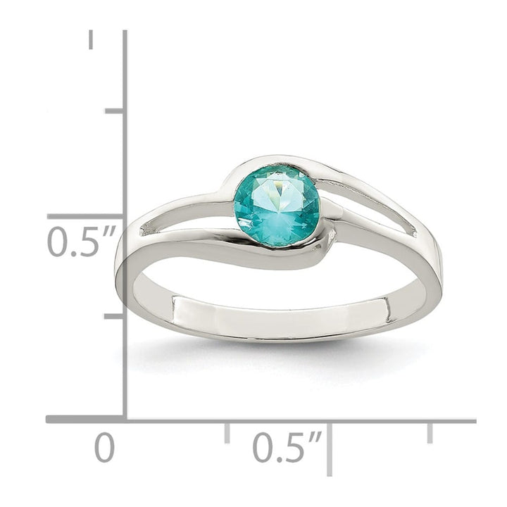 Sterling Silver 2 mm Light Blue Round Bezel CZ Ring