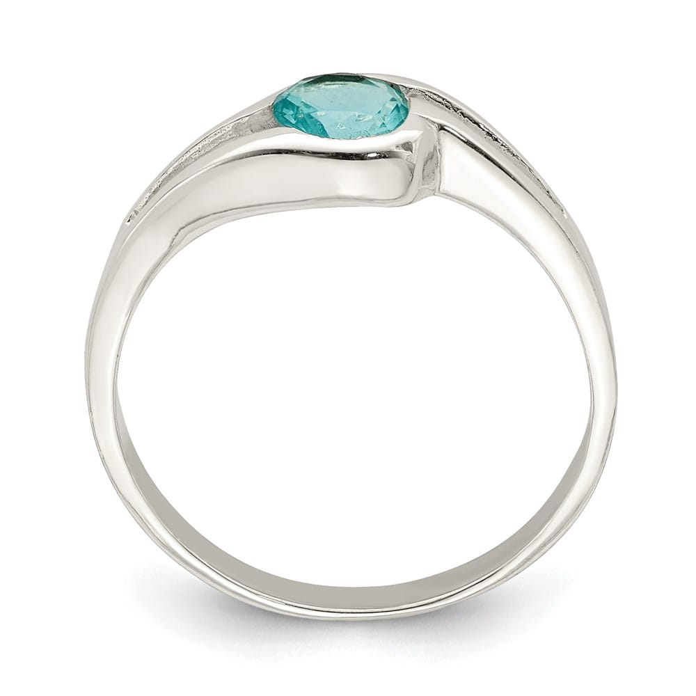 Sterling Silver 2 mm Light Blue Round Bezel CZ Ring