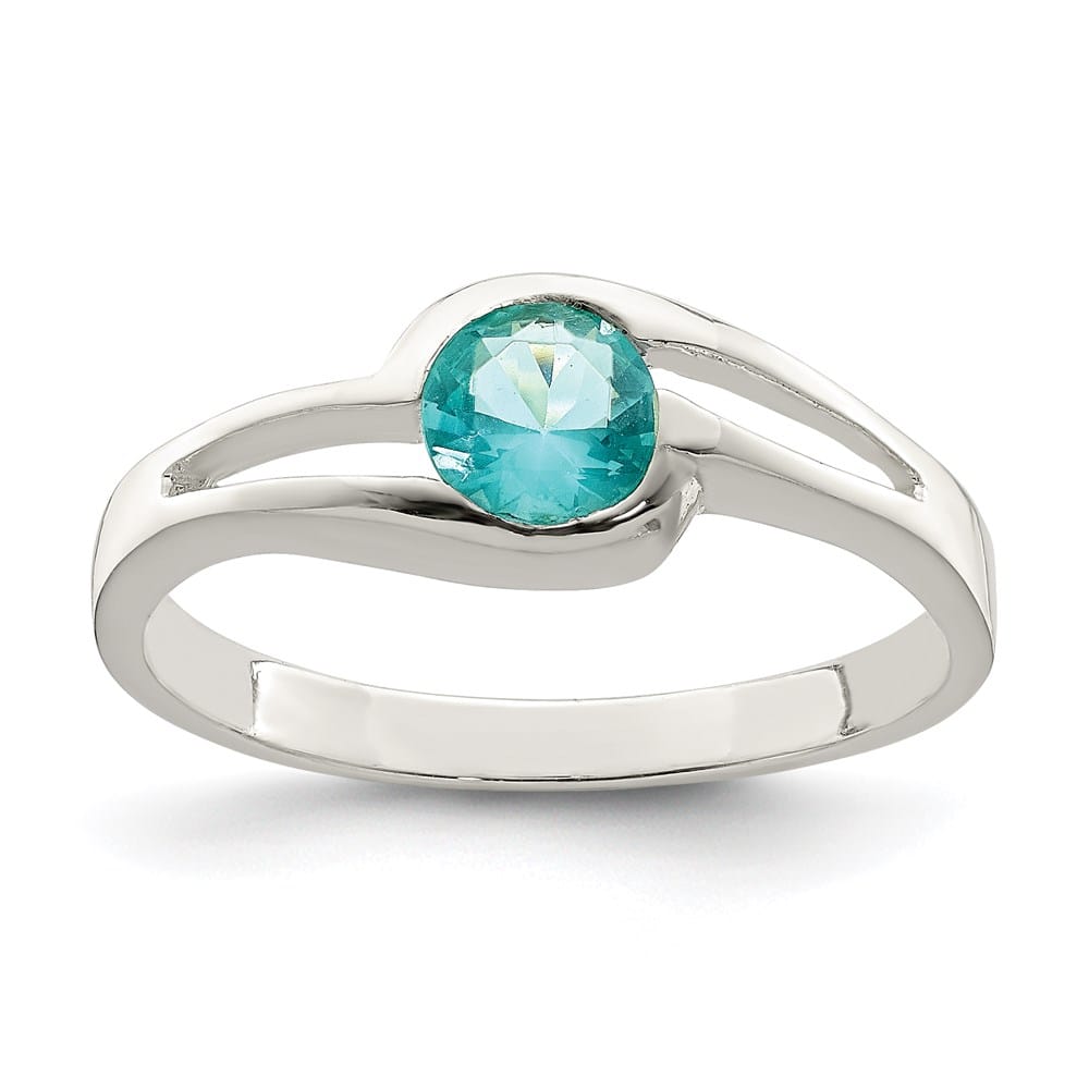 Sterling Silver 2 mm Light Blue Round Bezel CZ Ring