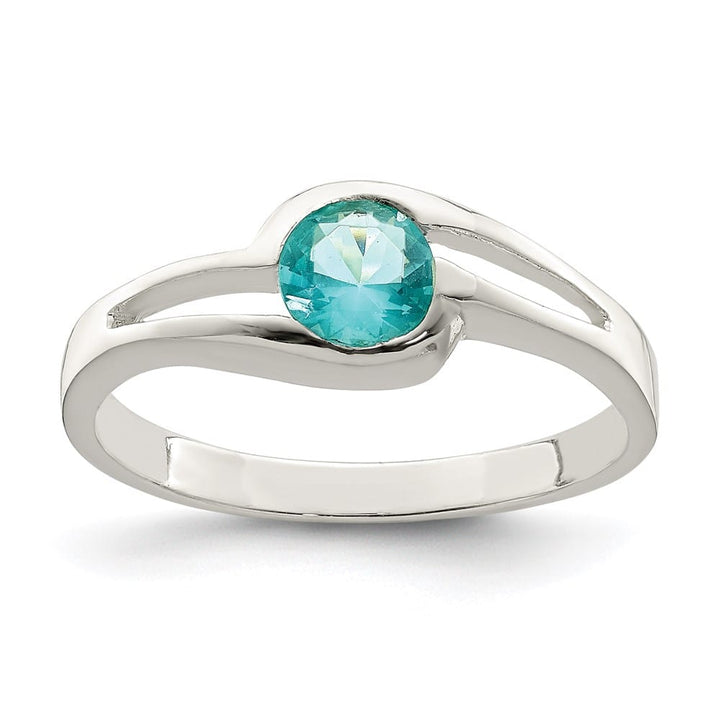 Sterling Silver 2 mm Light Blue Round Bezel CZ Ring