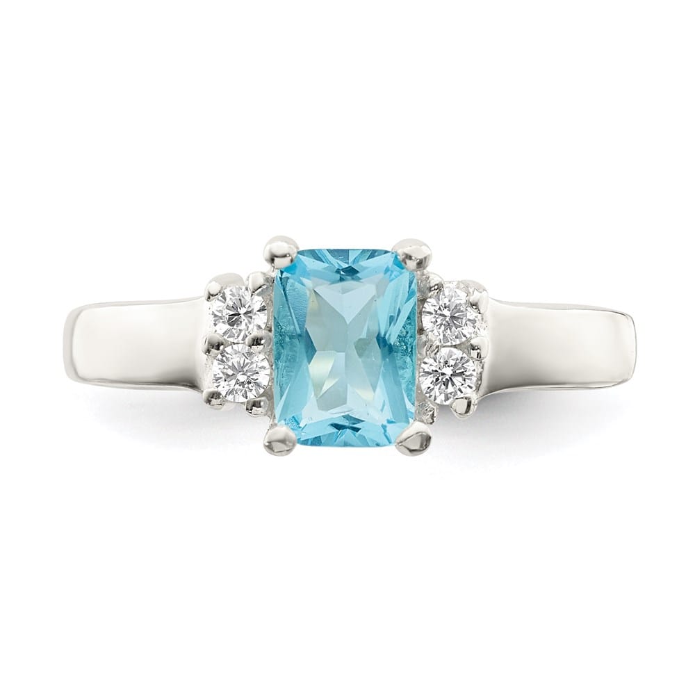 Sterling Silver 2 mm Light Blue & White CZ Ring