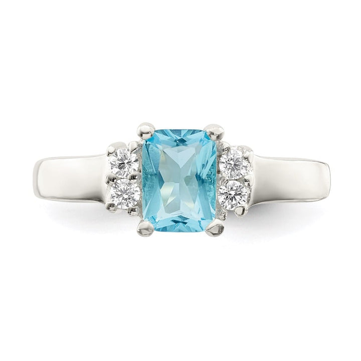 Sterling Silver 2 mm Light Blue & White CZ Ring