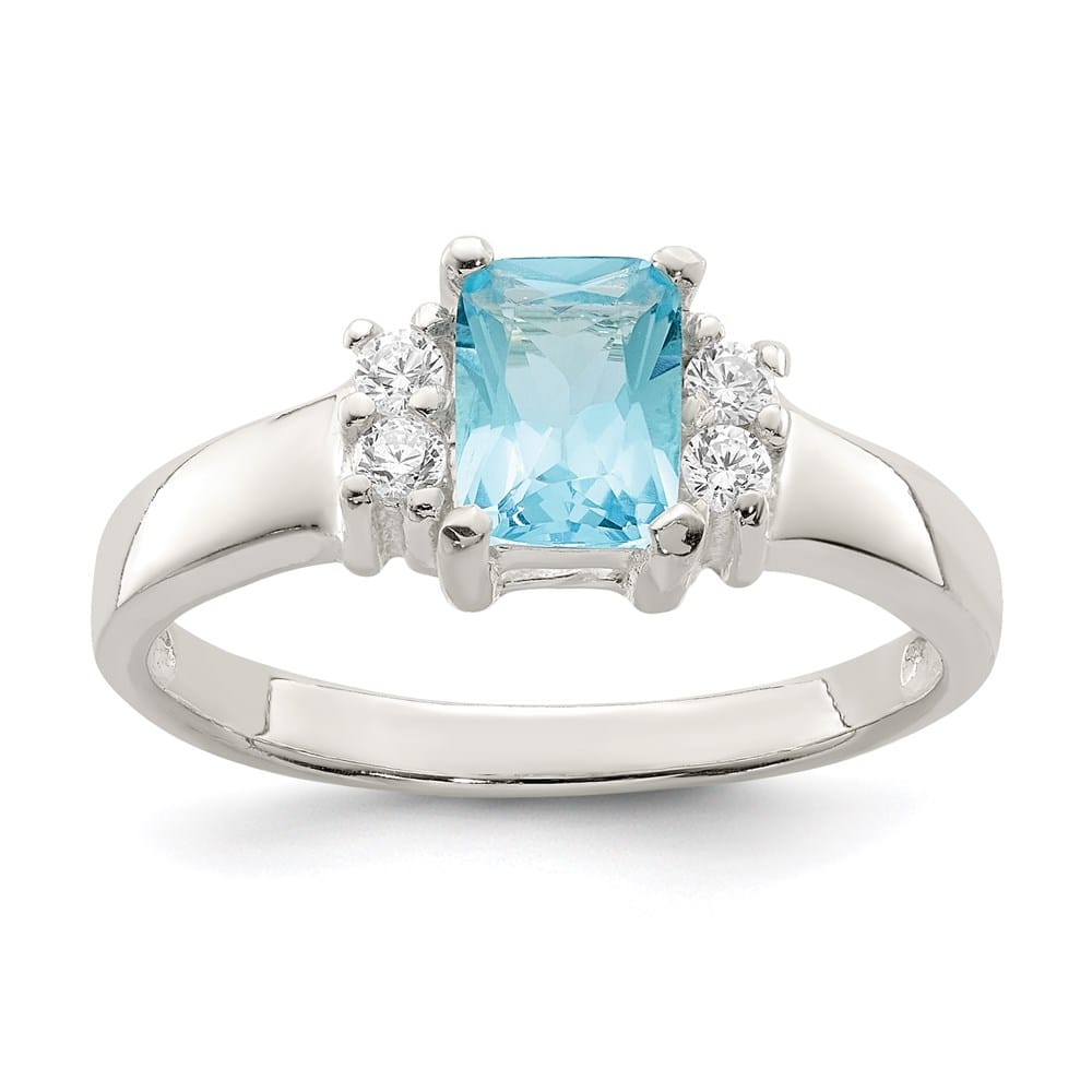 Sterling Silver 2 mm Light Blue & White CZ Ring