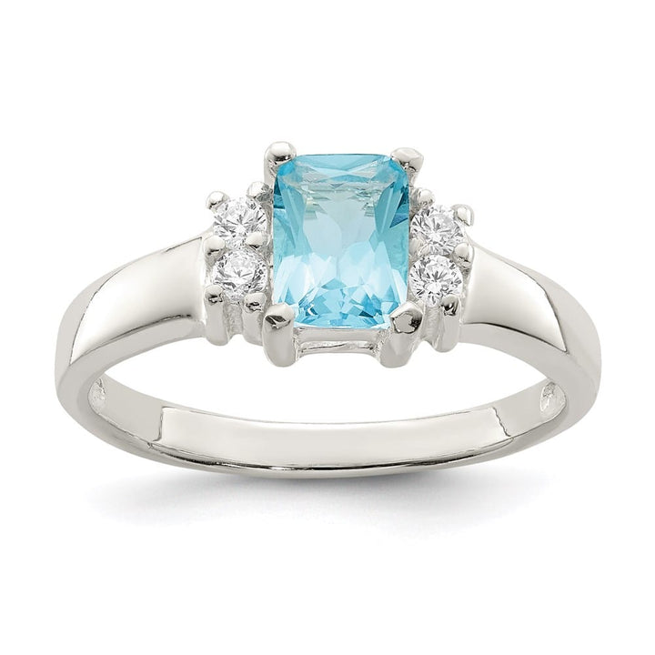 Sterling Silver 2 mm Light Blue & White CZ Ring