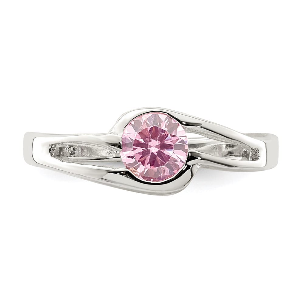 Sterling Silver 2 mm Pink Round Bezel CZ Ring
