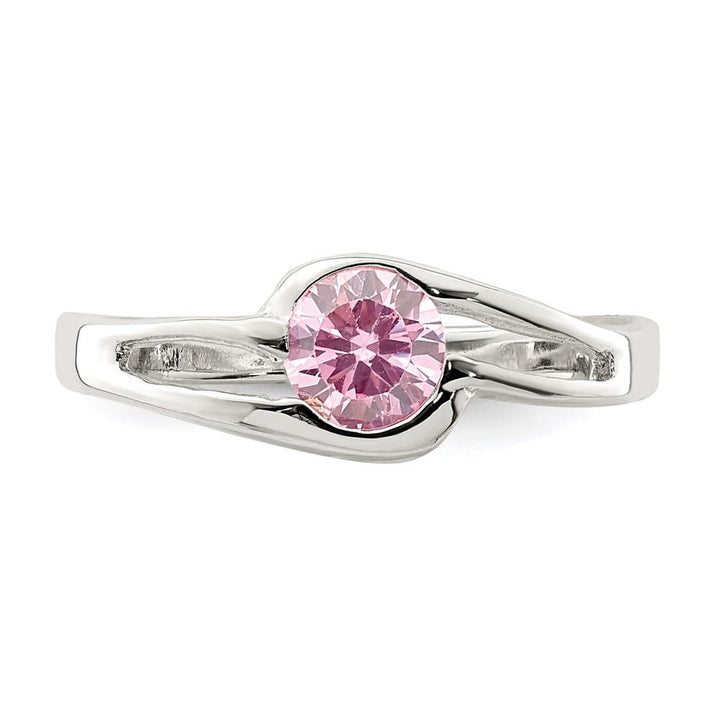 Sterling Silver 2 mm Pink Round Bezel CZ Ring