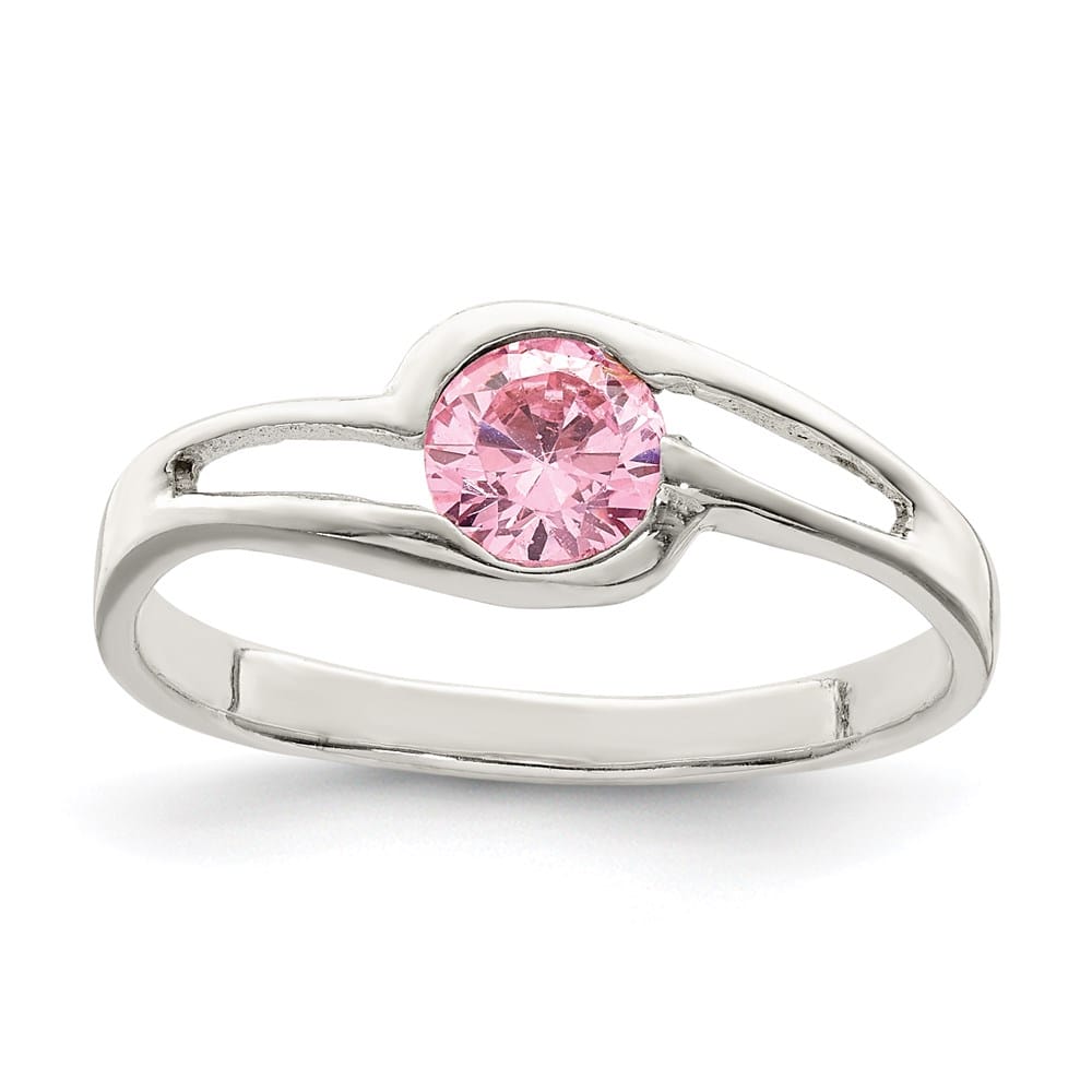Sterling Silver 2 mm Pink Round Bezel CZ Ring