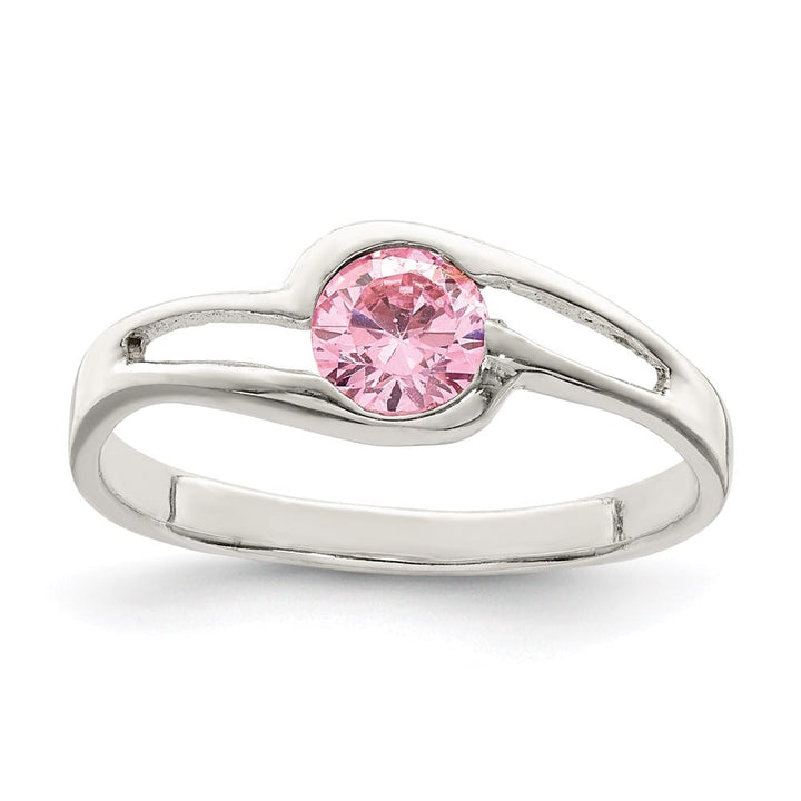 Sterling Silver 2 mm Pink Round Bezel CZ Ring