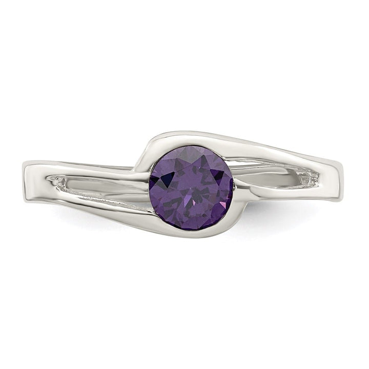 Sterling Silver 2 mm Purple Round Bezel CZ Ring