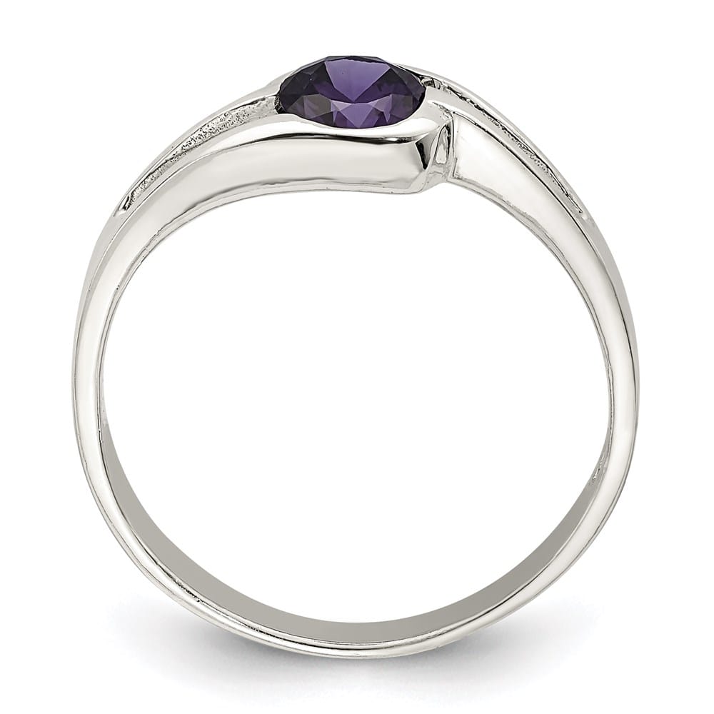 Sterling Silver 2 mm Purple Round Bezel CZ Ring