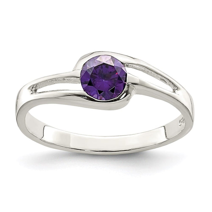 Sterling Silver 2 mm Purple Round Bezel CZ Ring