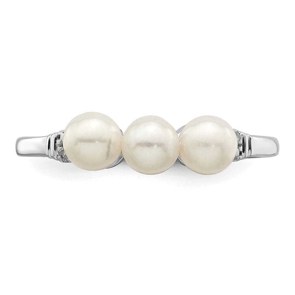Sterling Silver 2-Stone Diamond and Cultured Pearl 4 mm Ring