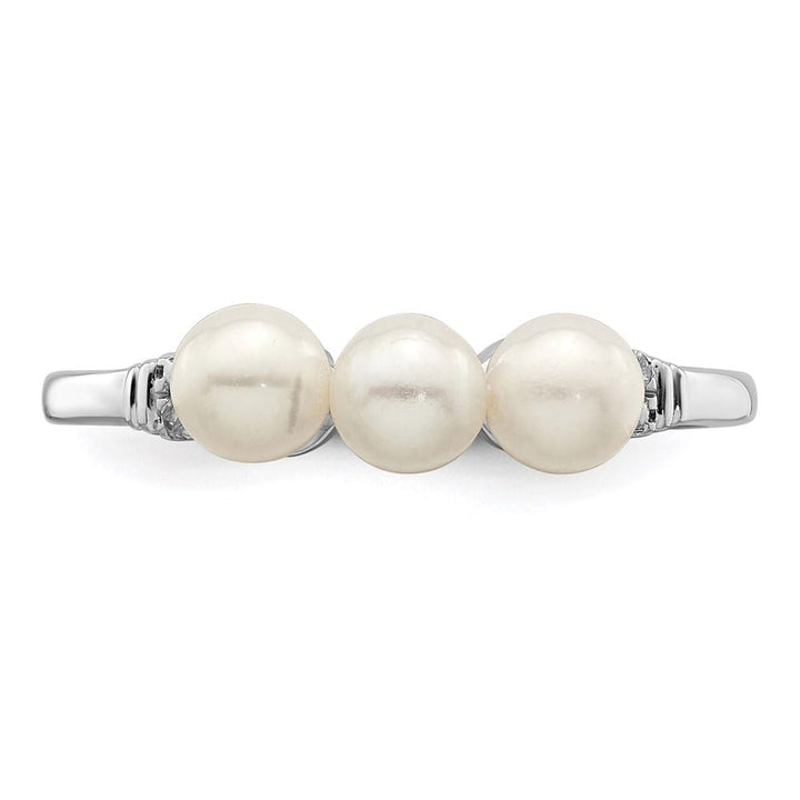 Sterling Silver 2-Stone Diamond and Cultured Pearl 4 mm Ring