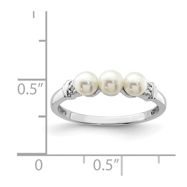 Sterling Silver 2-Stone Diamond and Cultured Pearl 4 mm Ring