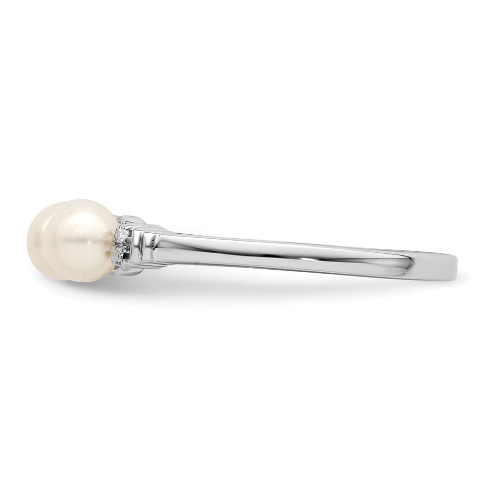 Sterling Silver 2-Stone Diamond and Cultured Pearl 4 mm Ring