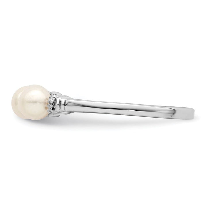 Sterling Silver 2-Stone Diamond and Cultured Pearl 4 mm Ring