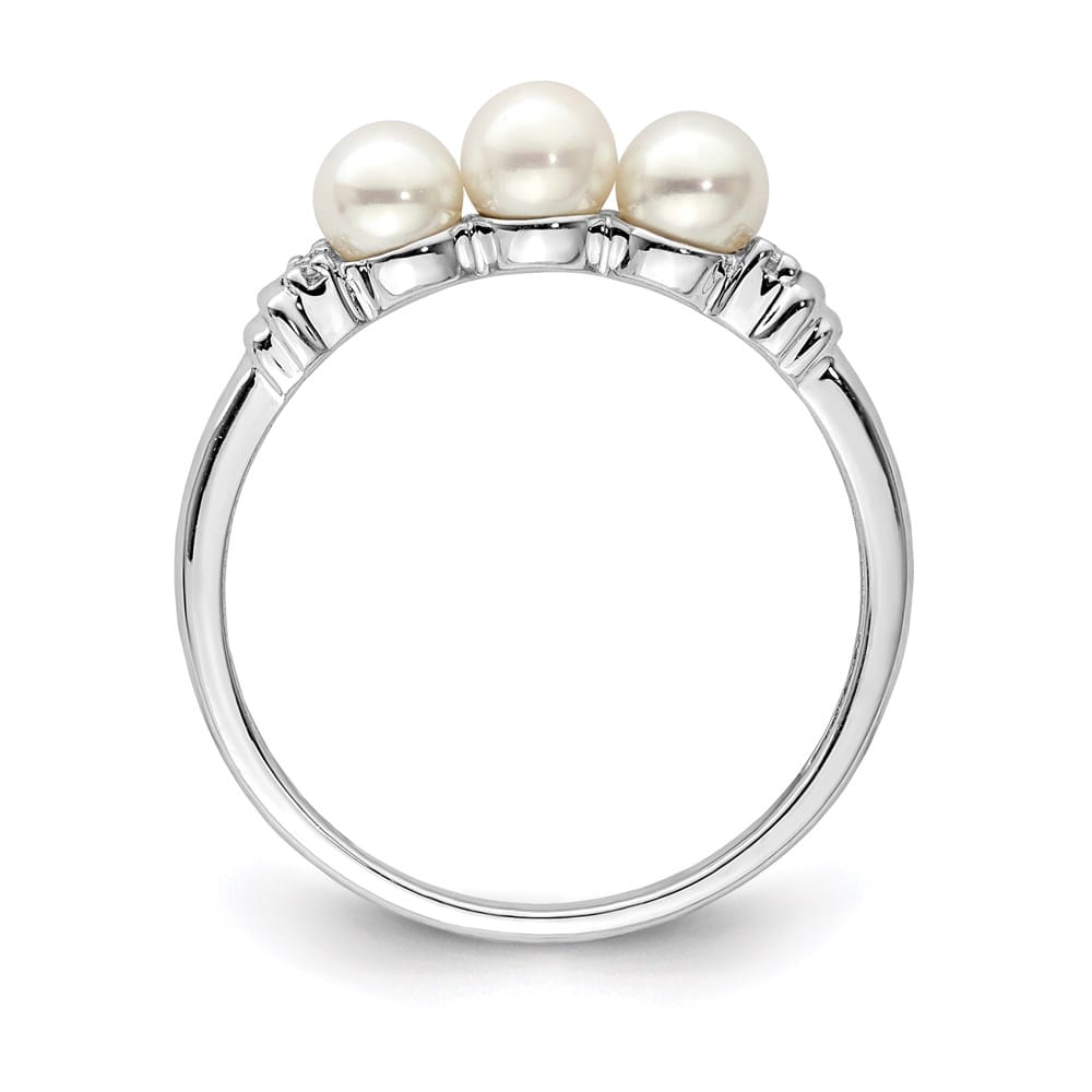 Sterling Silver 2-Stone Diamond and Cultured Pearl 4 mm Ring
