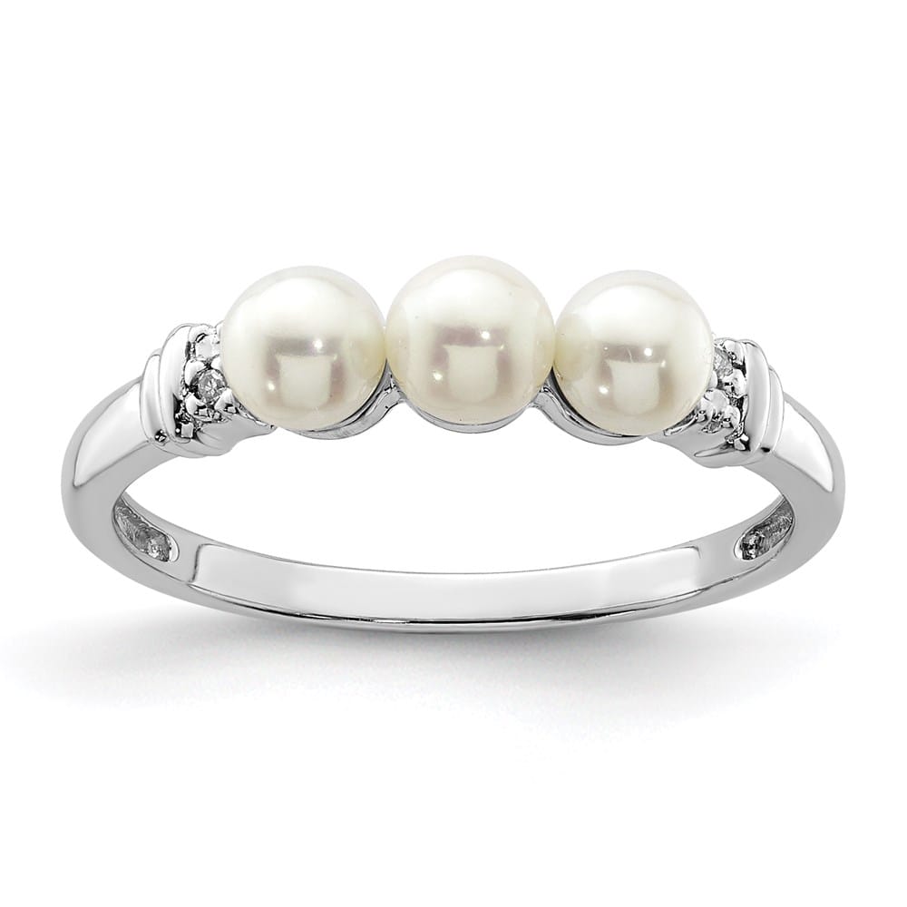 Sterling Silver 2-Stone Diamond and Cultured Pearl 4 mm Ring