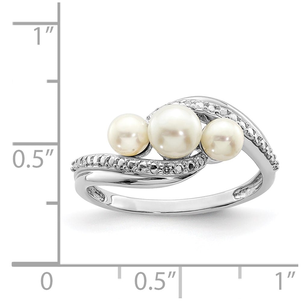 Sterling Silver 2-Stone Diamond and Cultured Pearl 5.5 mm Pave Ring