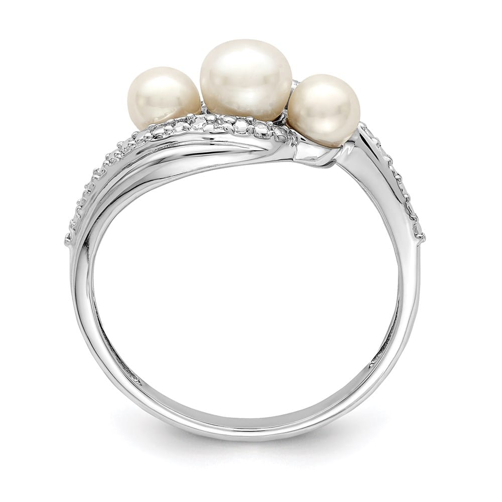 Sterling Silver 2-Stone Diamond and Cultured Pearl 5.5 mm Pave Ring