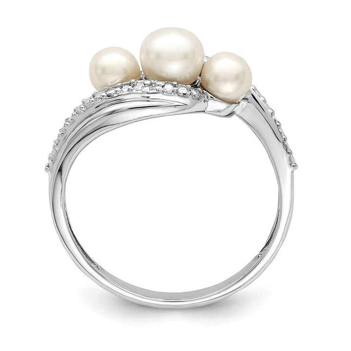 Sterling Silver 2-Stone Diamond and Cultured Pearl 5.5 mm Pave Ring