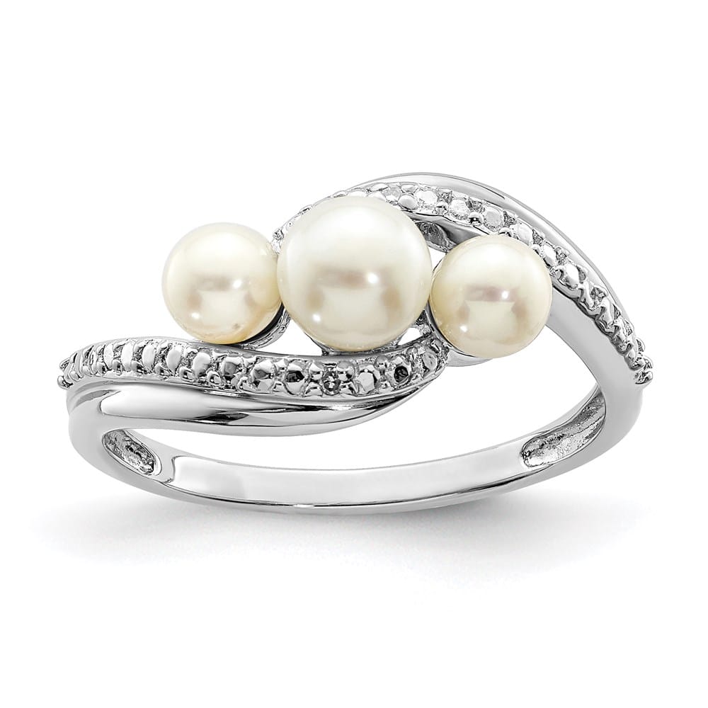 Sterling Silver 2-Stone Diamond and Cultured Pearl 5.5 mm Pave Ring