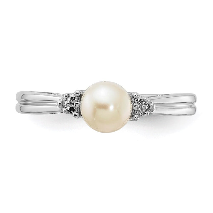 Sterling Silver 2-Stone Diamond and Cultured Pearl 5.5 mm Ring