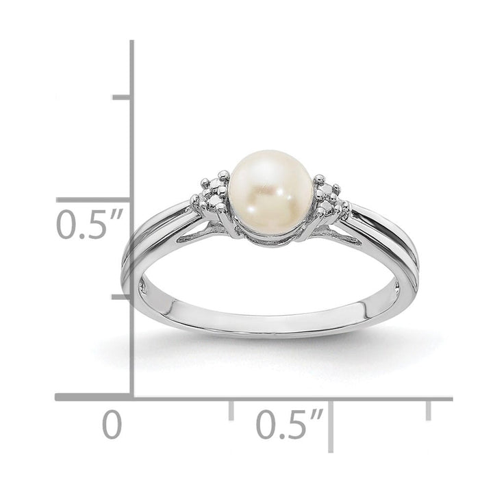 Sterling Silver 2-Stone Diamond and Cultured Pearl 5.5 mm Ring