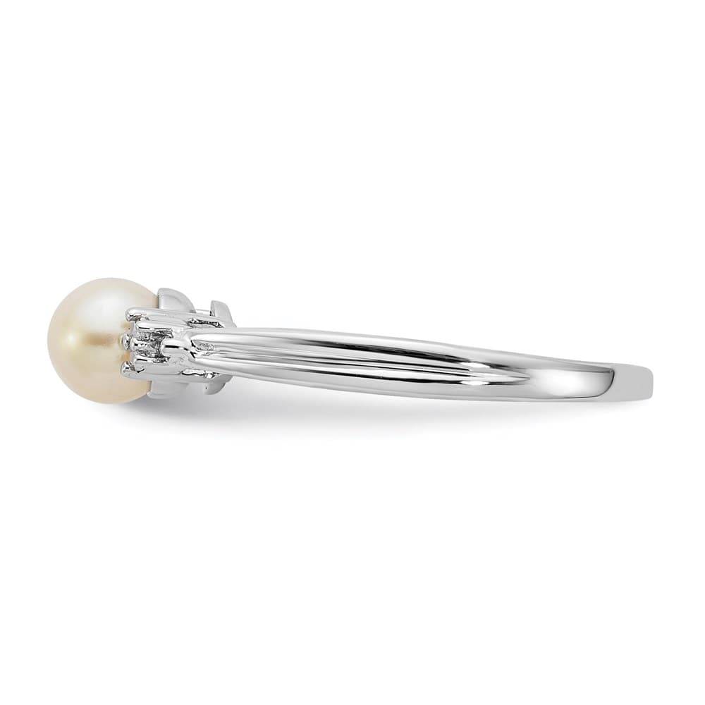 Sterling Silver 2-Stone Diamond and Cultured Pearl 5.5 mm Ring