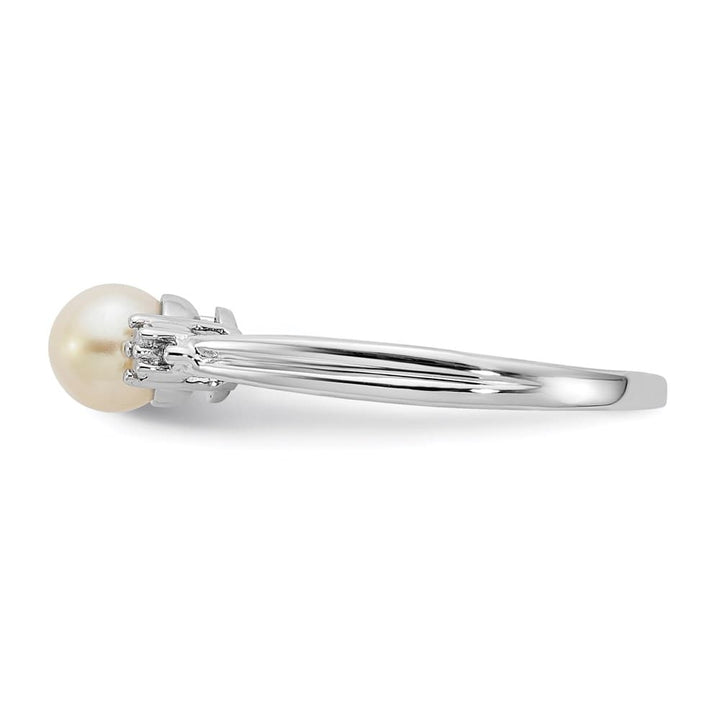 Sterling Silver 2-Stone Diamond and Cultured Pearl 5.5 mm Ring
