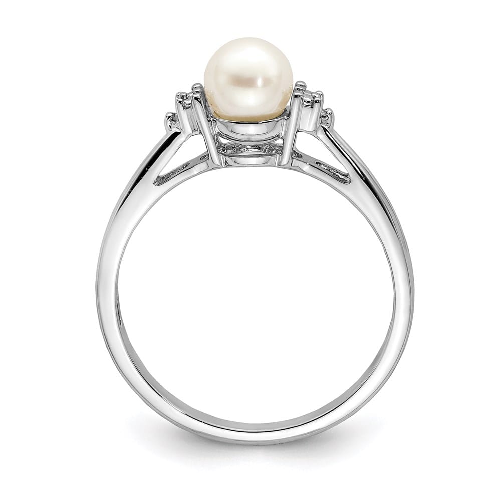 Sterling Silver 2-Stone Diamond and Cultured Pearl 5.5 mm Ring