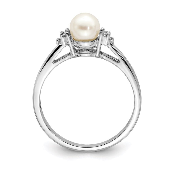 Sterling Silver 2-Stone Diamond and Cultured Pearl 5.5 mm Ring