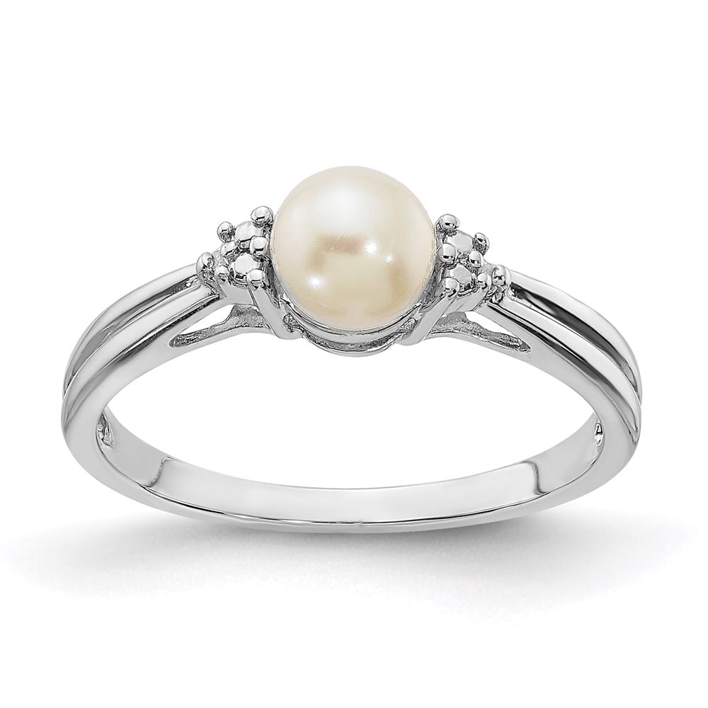 Sterling Silver 2-Stone Diamond and Cultured Pearl 5.5 mm Ring