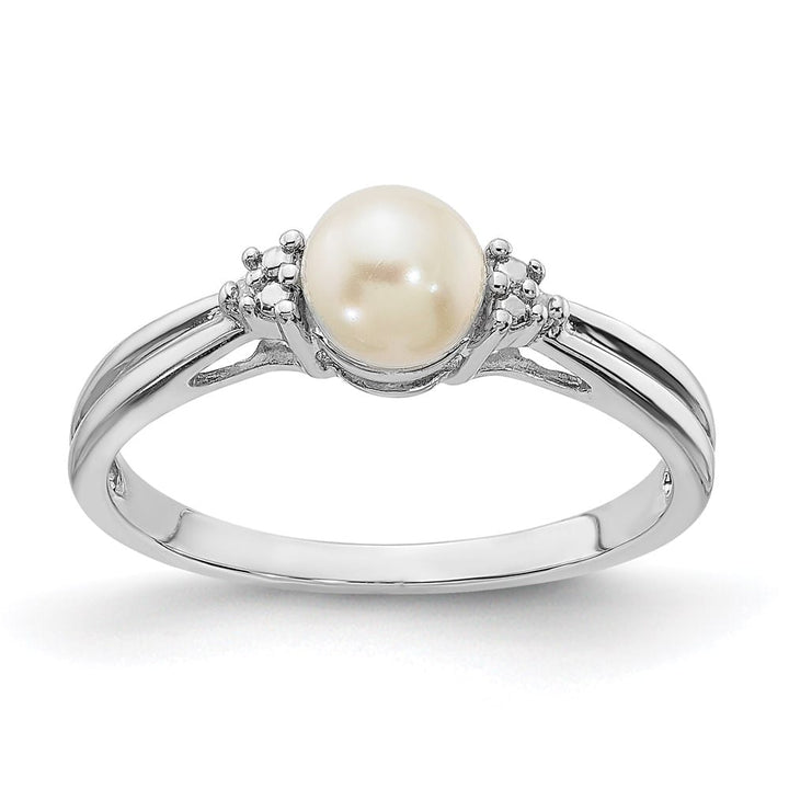 Sterling Silver 2-Stone Diamond and Cultured Pearl 5.5 mm Ring
