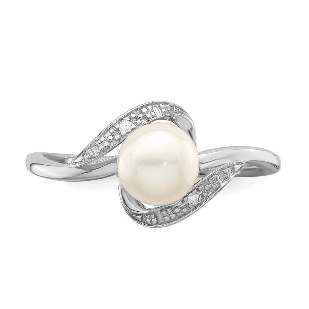 Sterling Silver 2-Stone Diamond and Cultured Pearl 6 mm Pave Ring