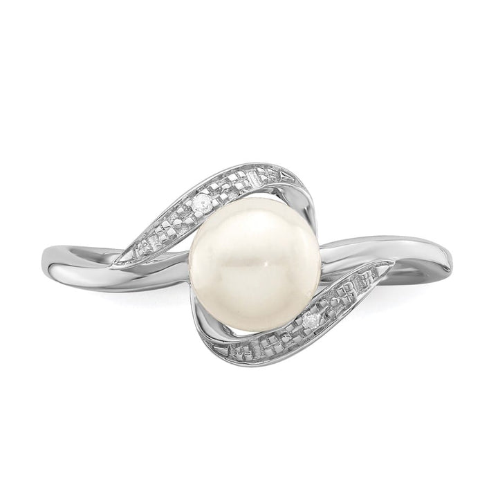 Sterling Silver 2-Stone Diamond and Cultured Pearl 6 mm Pave Ring