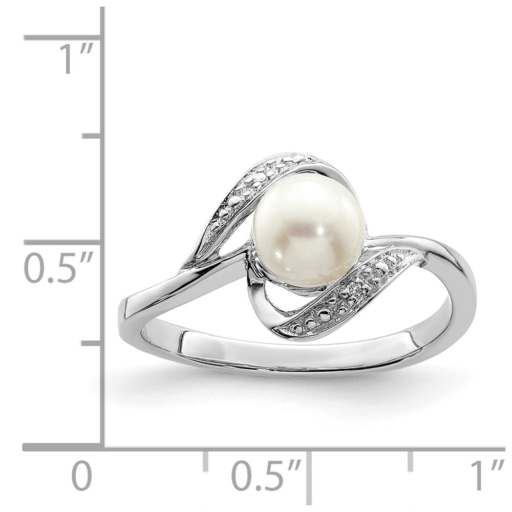 Sterling Silver 2-Stone Diamond and Cultured Pearl 6 mm Pave Ring