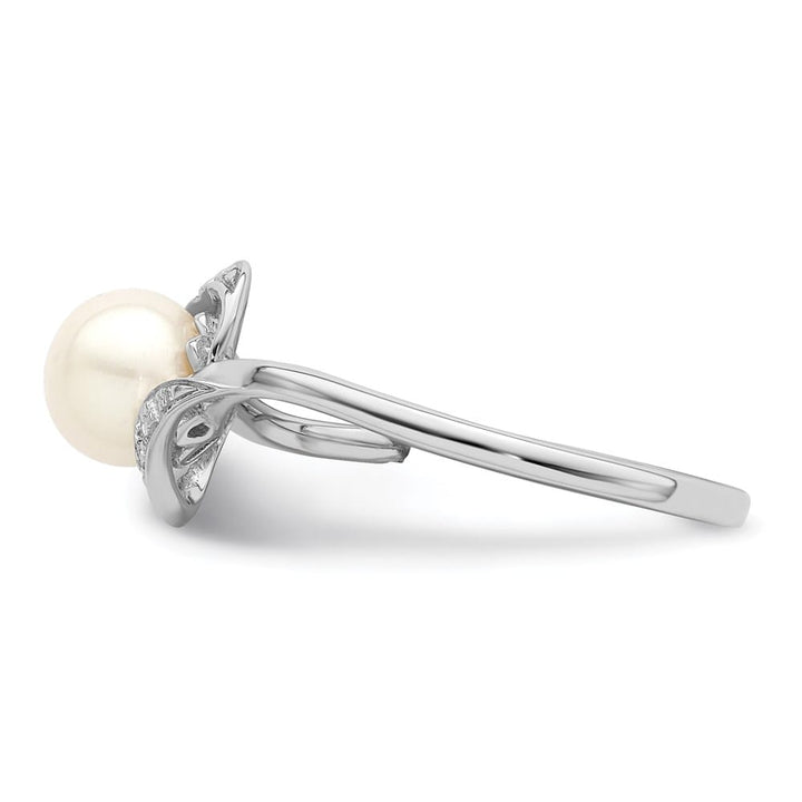 Sterling Silver 2-Stone Diamond and Cultured Pearl 6 mm Pave Ring