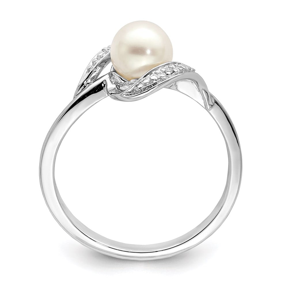 Sterling Silver 2-Stone Diamond and Cultured Pearl 6 mm Pave Ring