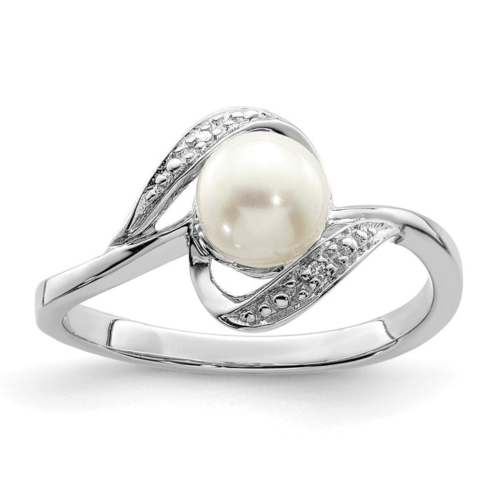 Sterling Silver 2-Stone Diamond and Cultured Pearl 6 mm Pave Ring