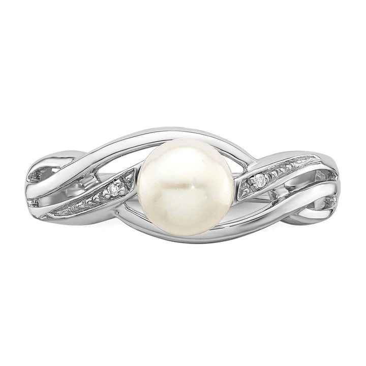 Sterling Silver 2-Stone Diamond and Cultured Pearl 6 mm Textured Ring