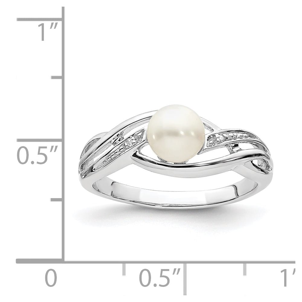 Sterling Silver 2-Stone Diamond and Cultured Pearl 6 mm Textured Ring