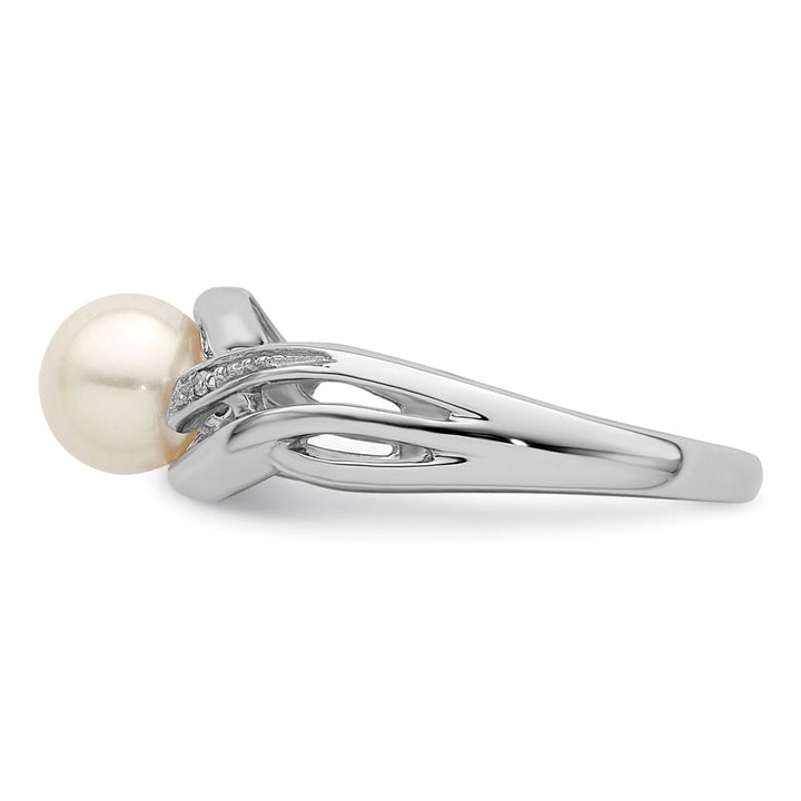 Sterling Silver 2-Stone Diamond and Cultured Pearl 6 mm Textured Ring