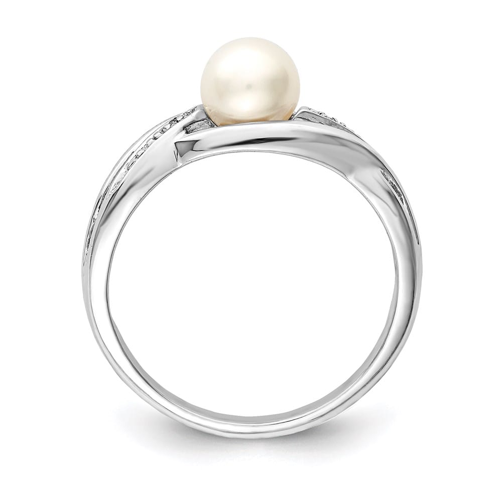 Sterling Silver 2-Stone Diamond and Cultured Pearl 6 mm Textured Ring