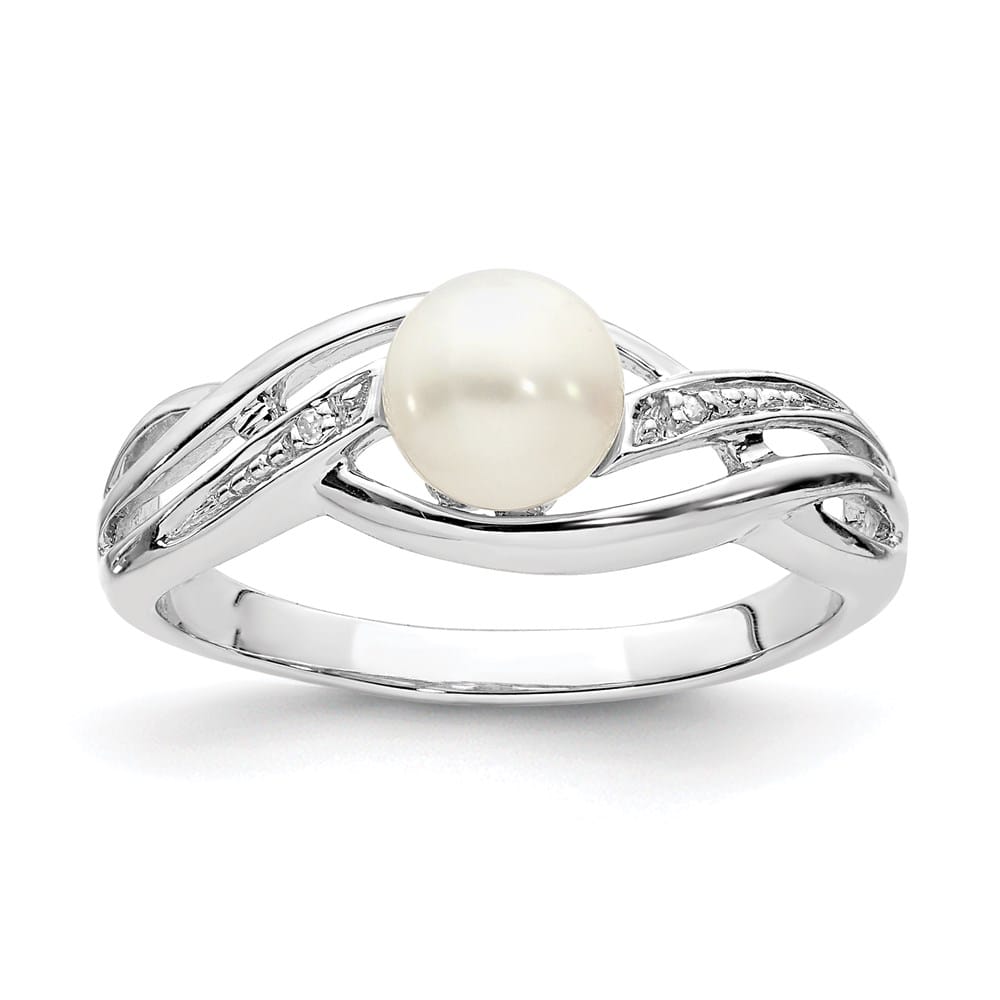 Sterling Silver 2-Stone Diamond and Cultured Pearl 6 mm Textured Ring