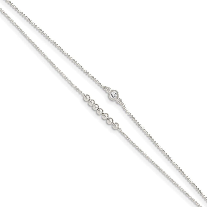Sterling Silver 2-Strand Beaded CZ Anklet — .925 sterling silver, 10 inches long, 1 inch extension, spring ring clasp, 2.39 g