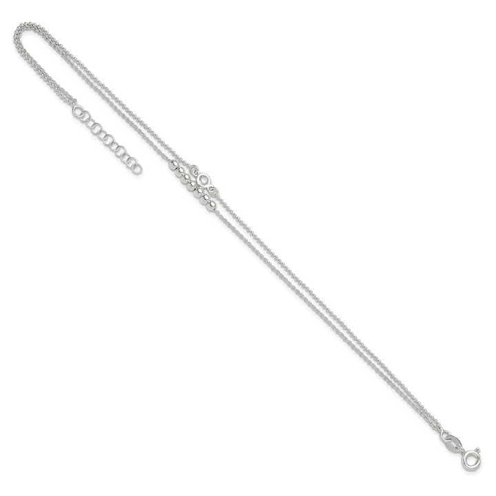 Sterling Silver 2-Strand Beaded CZ Anklet
