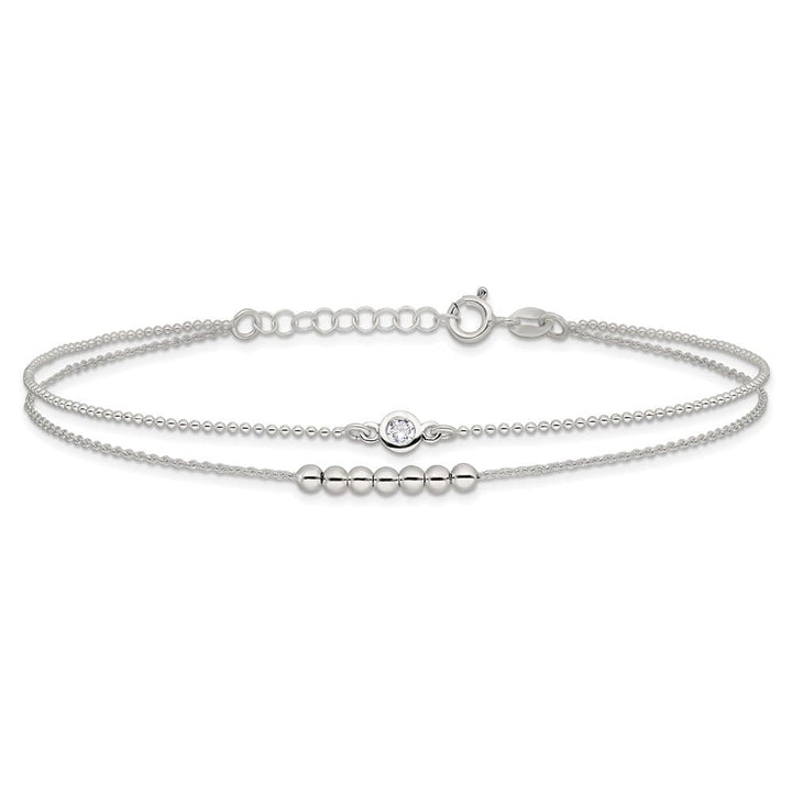 Sterling Silver 2-Strand Beaded CZ Anklet