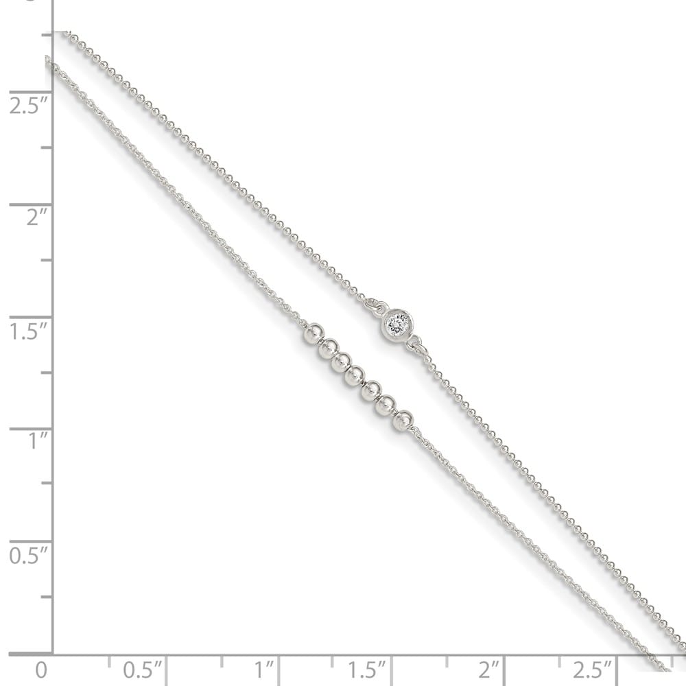 Sterling Silver 2-Strand Beaded CZ Anklet